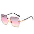 Gafas de sol sin montura con lentes degradadas rosa púrpura y patillas de cadena oro - Montura Dorada Degradado Gris-Rosa