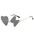 Unique rimless oversized sunglasses with heart-shaped grey lens and gold metal frame - Gray
