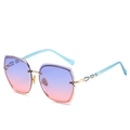 Gafas de sol sin montura con cristales degradados violeta-naranja y patillas azules - Montura Dorada Degradado Azul a Rosa