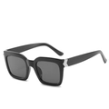 Classic black square frame sunglasses with silver V-shaped metal hinge detail - Black Frame Black Grey Lens