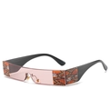 Rimless rectangular sunglasses with pink lenses and snake pattern on black temples - Pink