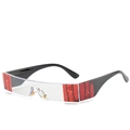 Rectangle sunglasses featuring red and black snake print accents with black temples - Clear Lens