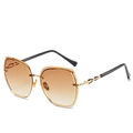 Frameless square sunglasses with gradient brown lenses and golden chain temple details - Gold Frame Double Tea