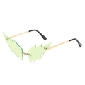 Coole blitzförmige randlose Sonnenbrille mit hellgrünen Gläsern und Goldmetallrahmen - Grün