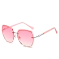 Frameless fashion sunglasses with pink gradient lenses and silver metal chain temples - Silver Frame Pink Lens