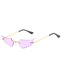 Modische randlose Sonnenbrille in Flügelform mit lila Gläsern und Goldmetallrahmen - Goldrahmen Lila Gläser
