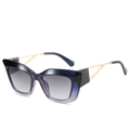 Cat eye sunglasses with gradient blue frames and gold metal geometric temples - Blue Glitter Frame / Gradient Grey Lenses