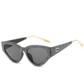 Cat eye sunglasses for women with black rhinestone frames and gold metal temples - Black Frame Black Grey Lens