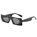 Modern black square chunky frame sunglasses with dark oval lenses on white background - Black Frame Black Grey Lens
