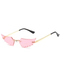 Schicke randlose Sonnenbrille mit rosa flügelförmigen Gläsern und Goldmetallrahmen - Goldener Rahmen Rosa Gläser