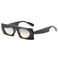 Y2K style rectangular black sunglasses with unique gradient round lenses in square frames - Black Frame Green Yellow Lens