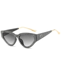 Cat-eye sunglasses with black frame, crystal embellishments, and golden metal temples - Black Frame Double Gray Lens