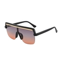 Lunettes de soleil carrées oversize noires avec barre dorée et verres dégradés - Monture Noire Verre Gris Orange