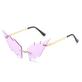 Frameless lightning bolt sunglasses with purple gradient lenses and gold metal frame - Purple