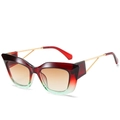 Cat eye sunglasses featuring red and green gradient frames with hollow metal temples - Red Green Gradient Frame Brown Lens