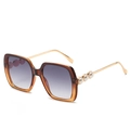 Square gradient sunglasses for women featuring elegant gold metal temples with pearl accents - One Size / Grey Tea Frame Grey Lenses
