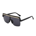 Lunettes de soleil oversize noires d'une seule pièce avec garniture dorée et verres gris - Monture Noire / Verres Noirs