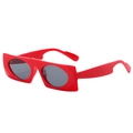 Modern red thick frame rectangular sunglasses with dark grey lenses and oval interior - Red Frame Grey Lens