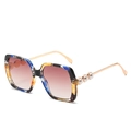 Fashion large frame sunglasses with colorful tortoiseshell pattern and three pearl accents - One Size / Yellow Floral Frame Tea Lens