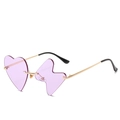 Unique rimless heart-shaped sunglasses with purple lenses and golden metal temples - Purple