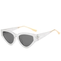 Cat eye sunglasses with clear rhinestone-studded frame and grey lenses for women - Transparent White Frame Grey Lens