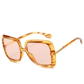 Square tortoise shell sunglasses with pink translucent lenses and gold metal temples - Yellow Marble Frame Light Pink Lenses