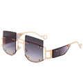 Übergroße quadratische Legierung Sonnenbrille mit Goldnieten und Grauem Farbverlauf - Goldrahmen Verlaufs-Graue Gläser