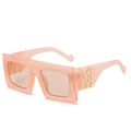 Oversized square sunglasses in translucent peach pink with golden geometric temple details - One Size / Pink Frame / Pink Lens
