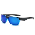 Occhiali da sole sportivi squadrati con montatura nero-azzurra e lenti a specchio blu - Sportivo / Montatura Nera Lenti Blu