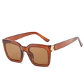Oversized square sunglasses with brown translucent amber frame and golden V-shaped detail - Tea Frame Tea Lens