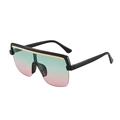 Flat top oversized sunglasses with green pink gradient lenses and gold woven metal bar - Black Frame Green Pink Lens