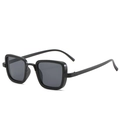 Occhiali da sole steampunk neri con montatura quadrata e lenti grigie in vista laterale - Montatura Nero Opaco Lente Grigio Nero