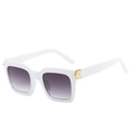 Square white frame sunglasses with gray gradient lenses and gold arrow accent on the temples - White Frame Gray Lens