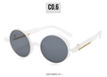 Detaillierte 45-Grad-Seitenansicht der weißen Steampunk-Sonnenbrille mit Metallfedern - Weißer Rahmen Graue Gläser