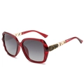 Luxury oversized red resin sunglasses with gold geometric hollowed temples for women - Wine Red Frame Double Gray Lens