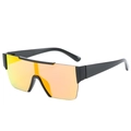 Oversized square sunglasses featuring a glossy black frame and orange gradient lenses - Black Frame Red Lens