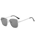 Retro-Sonnenbrille mit quadratischem Silbermetallrahmen und grauen Gläsern - Silberner Rahmen Graue Gläser