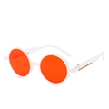 Steampunk round sunglasses with orange lenses and white matte frames featuring metal details - White Frame Wine Red Lens