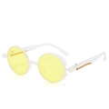 Steampunk round sunglasses with yellow lenses and metal spring temples on white background - White Frame Yellow Lens