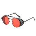 Lunettes steampunk avec verres ronds rouges, monture en métal noir et coques latérales - Monture Noire Verres Lie-de-vin