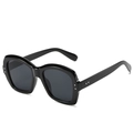 Modern black square frame sunglasses with metal dots and dark grey shaded lenses - Black Frame Black Grey Lens