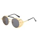 Lunettes de soleil steampunk avec protections latérales dorées et verres ronds noirs - Monture Or Noir Gris