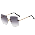 Lunettes de soleil carrées sans monture pour femmes avec branches en chaîne dorée - Monture Dorée Double Gris
