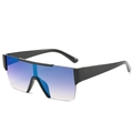 Oversized shield sunglasses with black frame and blue-to-white gradient lenses - Black Frame Gradient Blue Lens