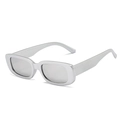 Modern rectangular sunglasses with silver-grey wide frames and light grey lenses - Silver Frame White Mirror Lens