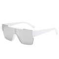 Oversized white flat top sunglasses with silver mirrored lenses and futuristic frame - White Frame Silver Mirror Lens