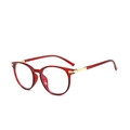 Retro round cat eye blue light blocking glasses with red frame and gold metal accents - Standard Red Frame / New Style