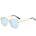 Retro square sunglasses featuring a gold metal frame and light blue transparent lenses - Ready Stock / Standard Gold Frame Blue Lenses (Incl. 13% VAT)