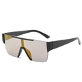Oversized square shield sunglasses featuring black frames and brown gradient lenses - Black Frame Gold Mirror Lens