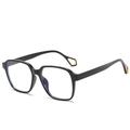 Klassische schwarze quadratische Blaulichtfilter-Brille mit goldenen Details am Bügel - Schwarzer Rahmen